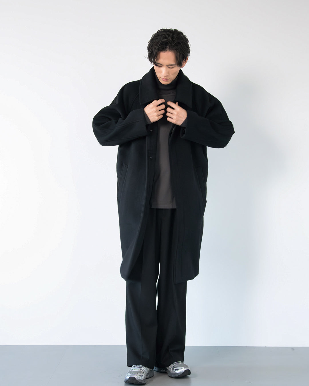(新品)RETOUCH/Double Melton Bal CollarCoat Double Melton Bal Collar Coat -black-