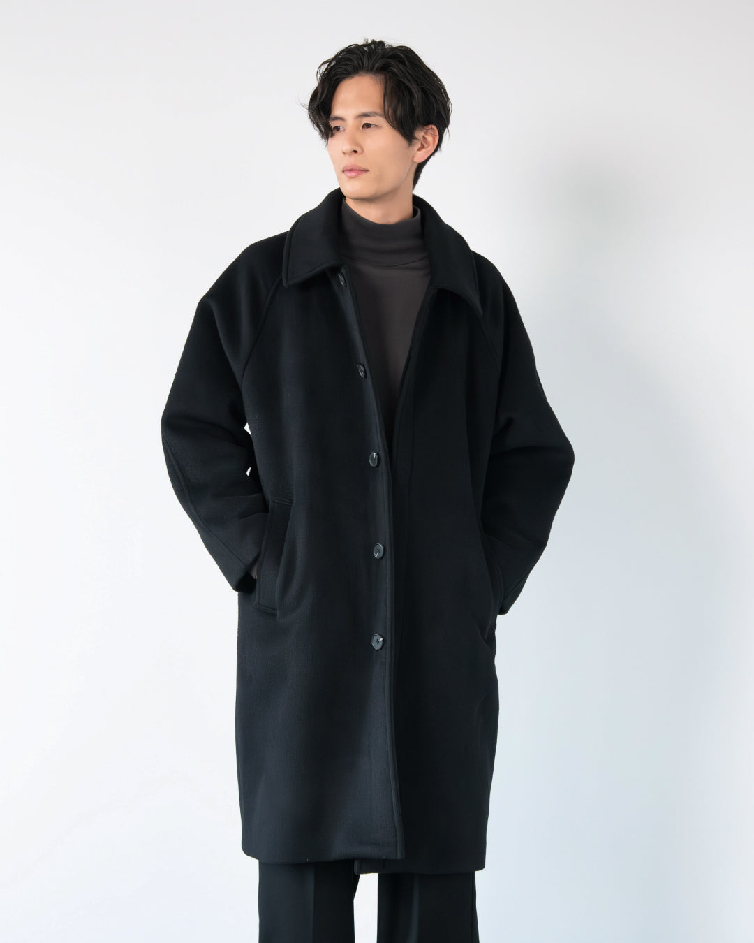 Double Melton Bal Collar Coat -black-