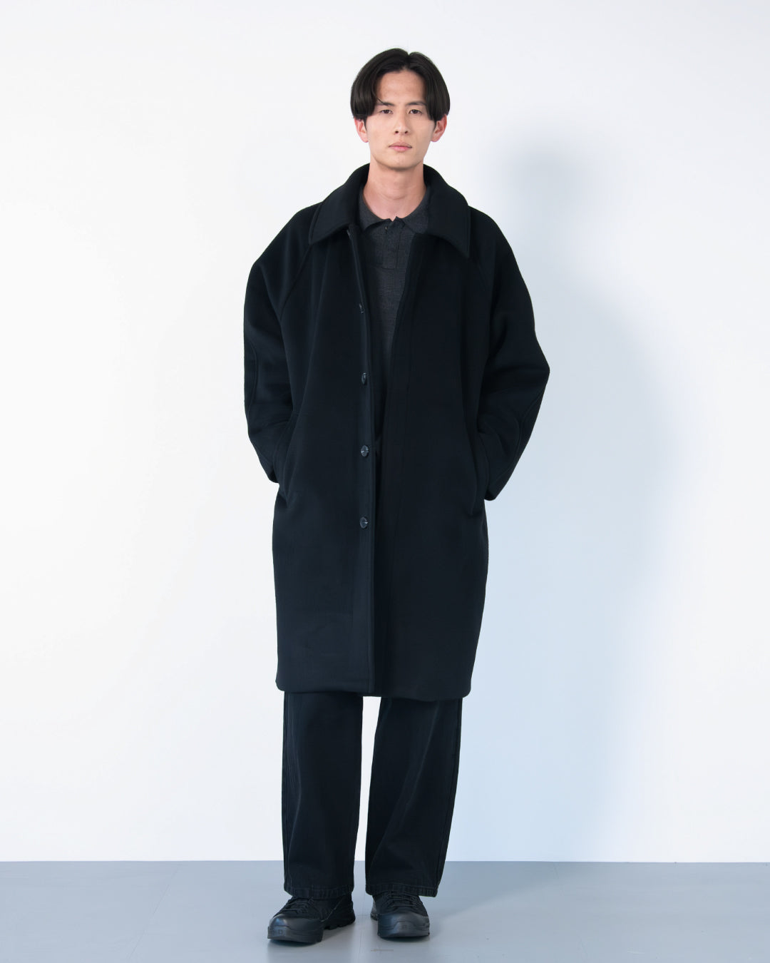 Double Melton Bal Collar Coat -black-