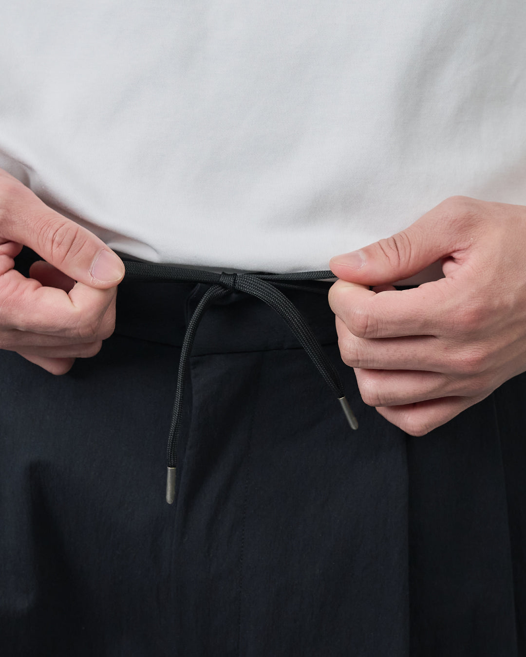 Cotton×Nylon Wide Straight Easy Slacks -black-