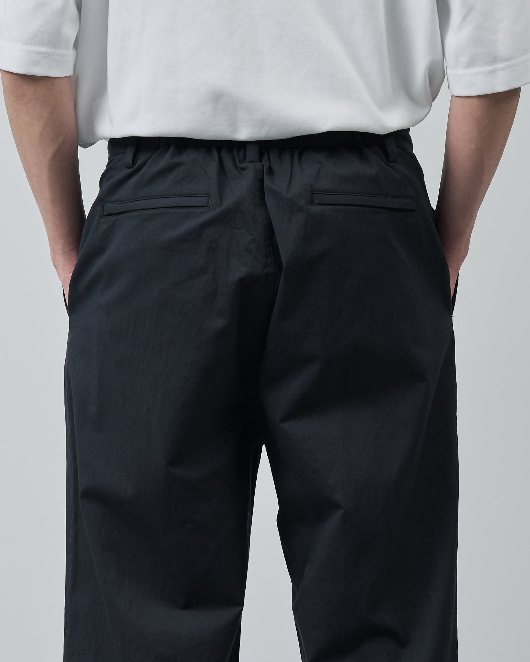 Cotton×Nylon Wide Straight Easy Slacks -black-
