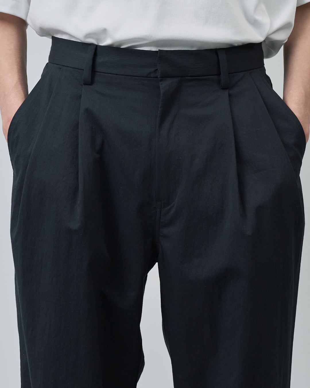 Cotton×Nylon Wide Straight Easy Slacks -black-