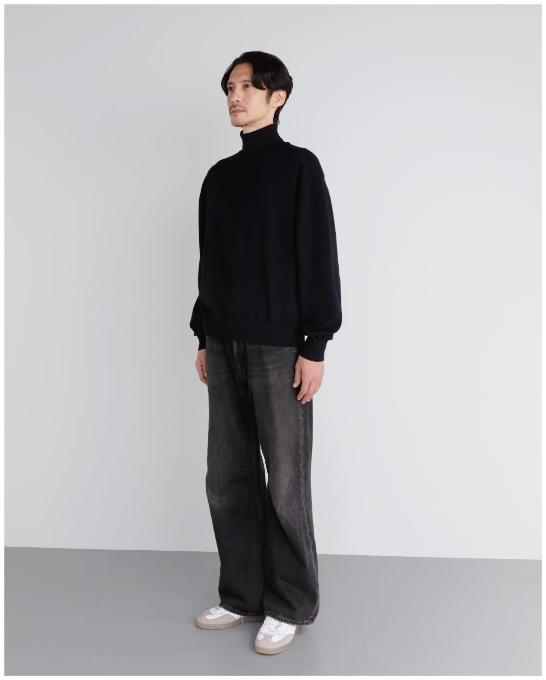 14G Cashmere Mix Highneck Knit -black-