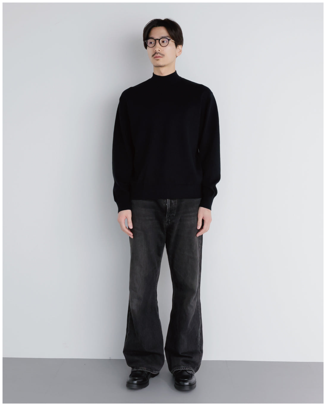 14G Cashmere Mix Mockneck Knit -black-