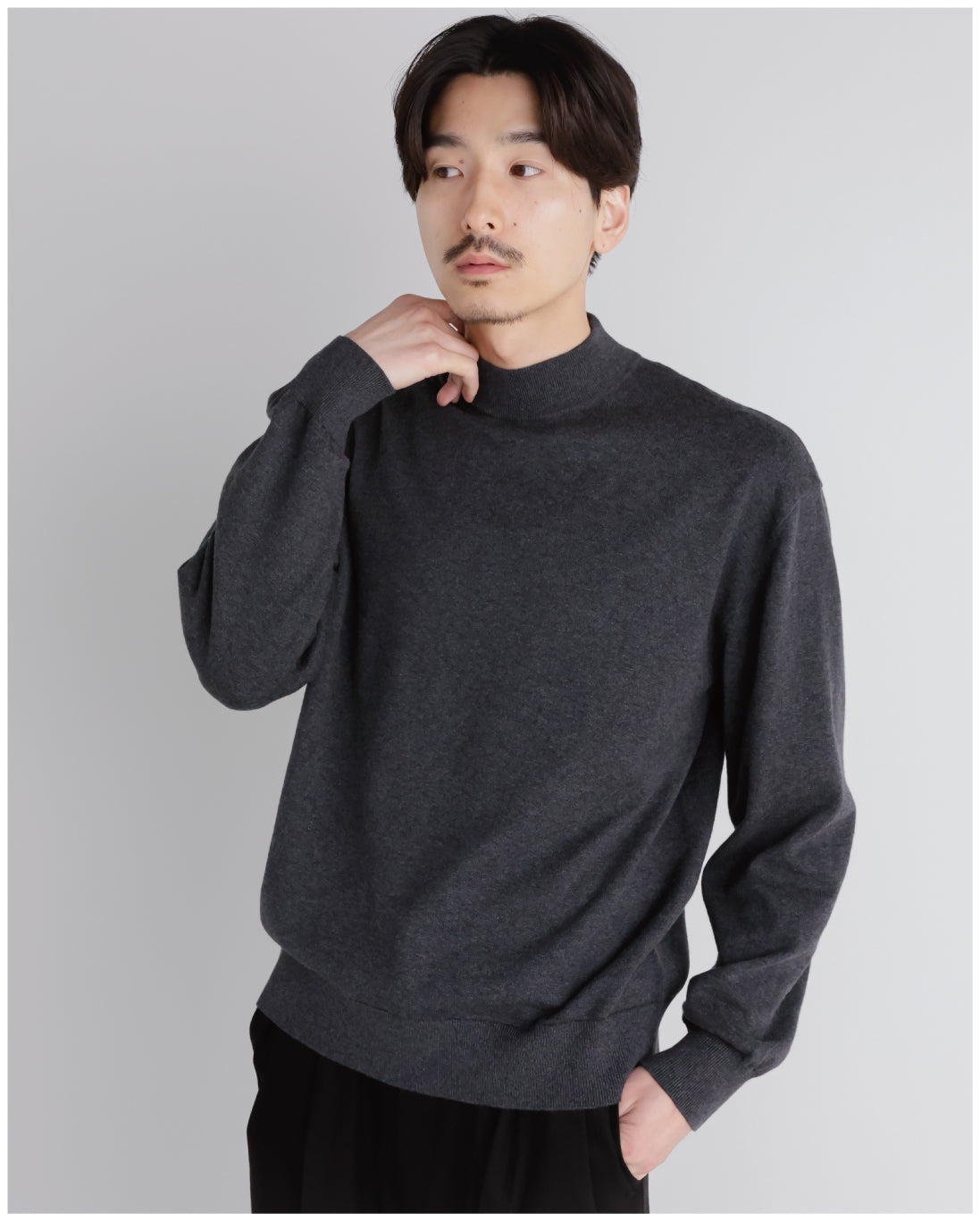 14G Cashmere Mix Mockneck Knit -charcoal-