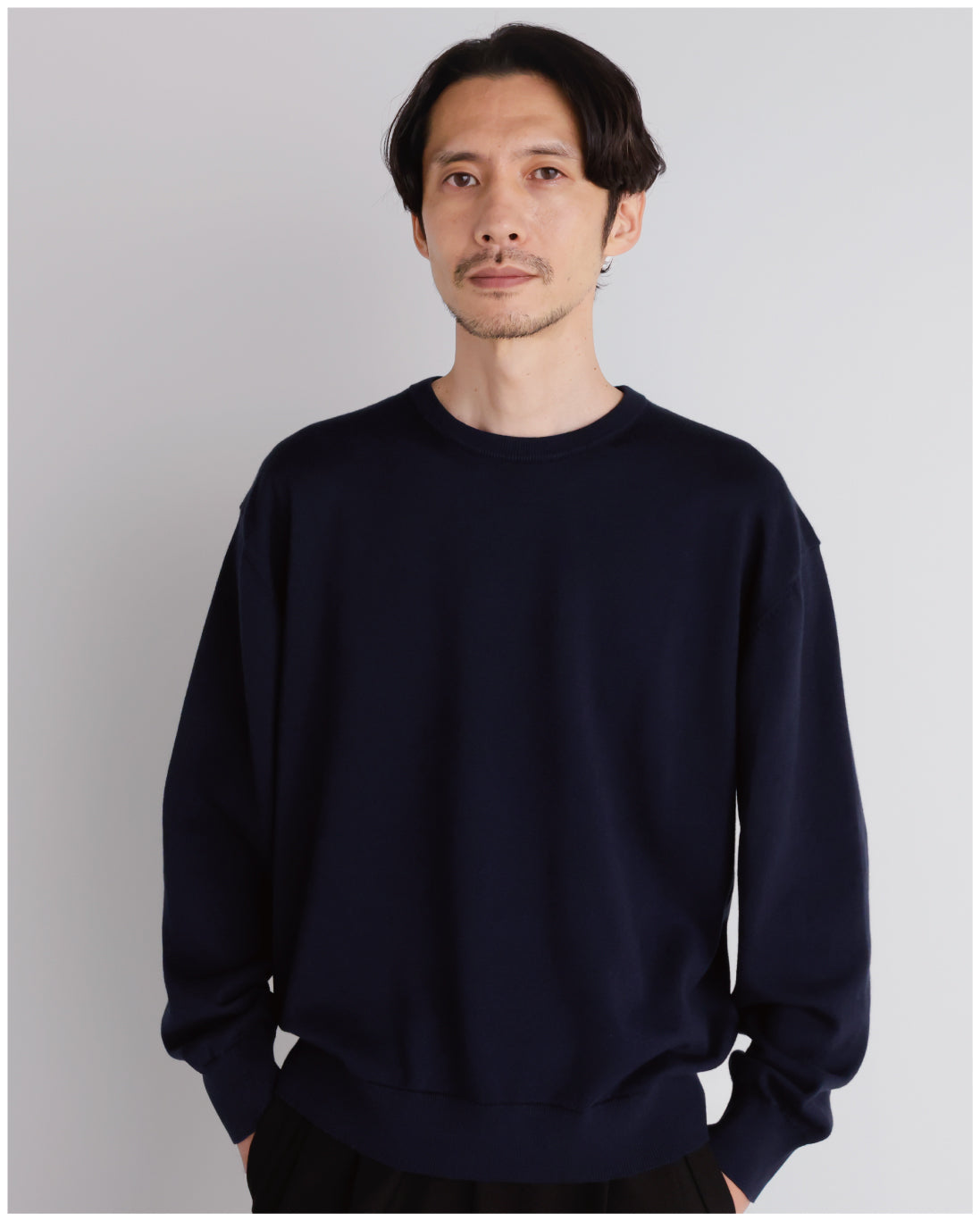 【新品】RETOUCH 14G カシミアミックスクルーネック ネイビー　Lサイズ 14G Cashmere Mix Crewneck Knit -navy-