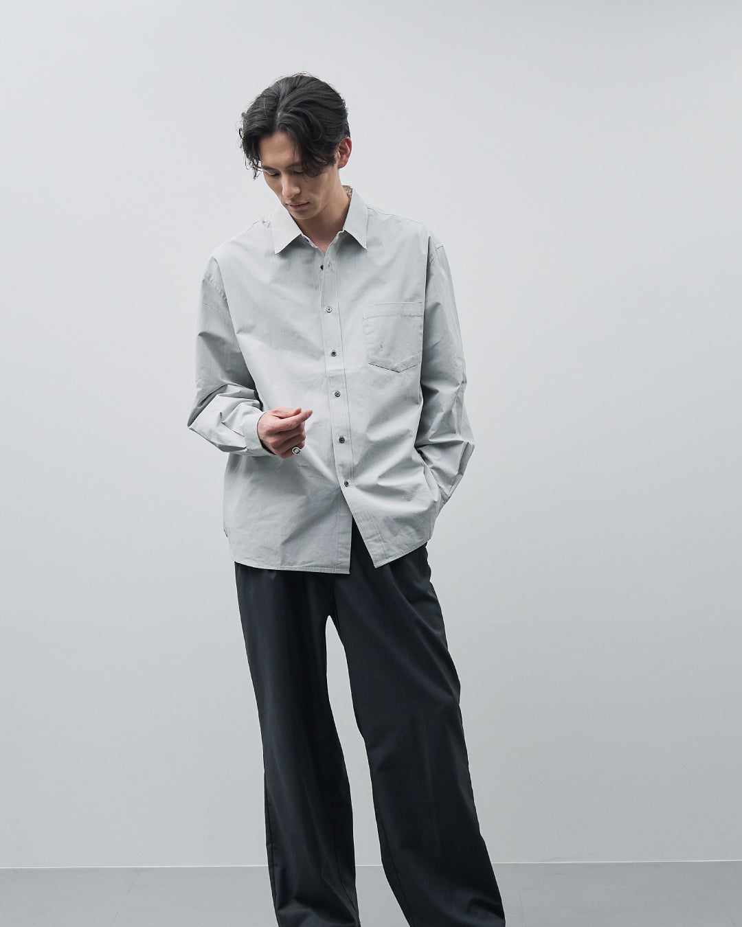 Cotton Broadcloth Regular Collar L/S Shirts -light gray-