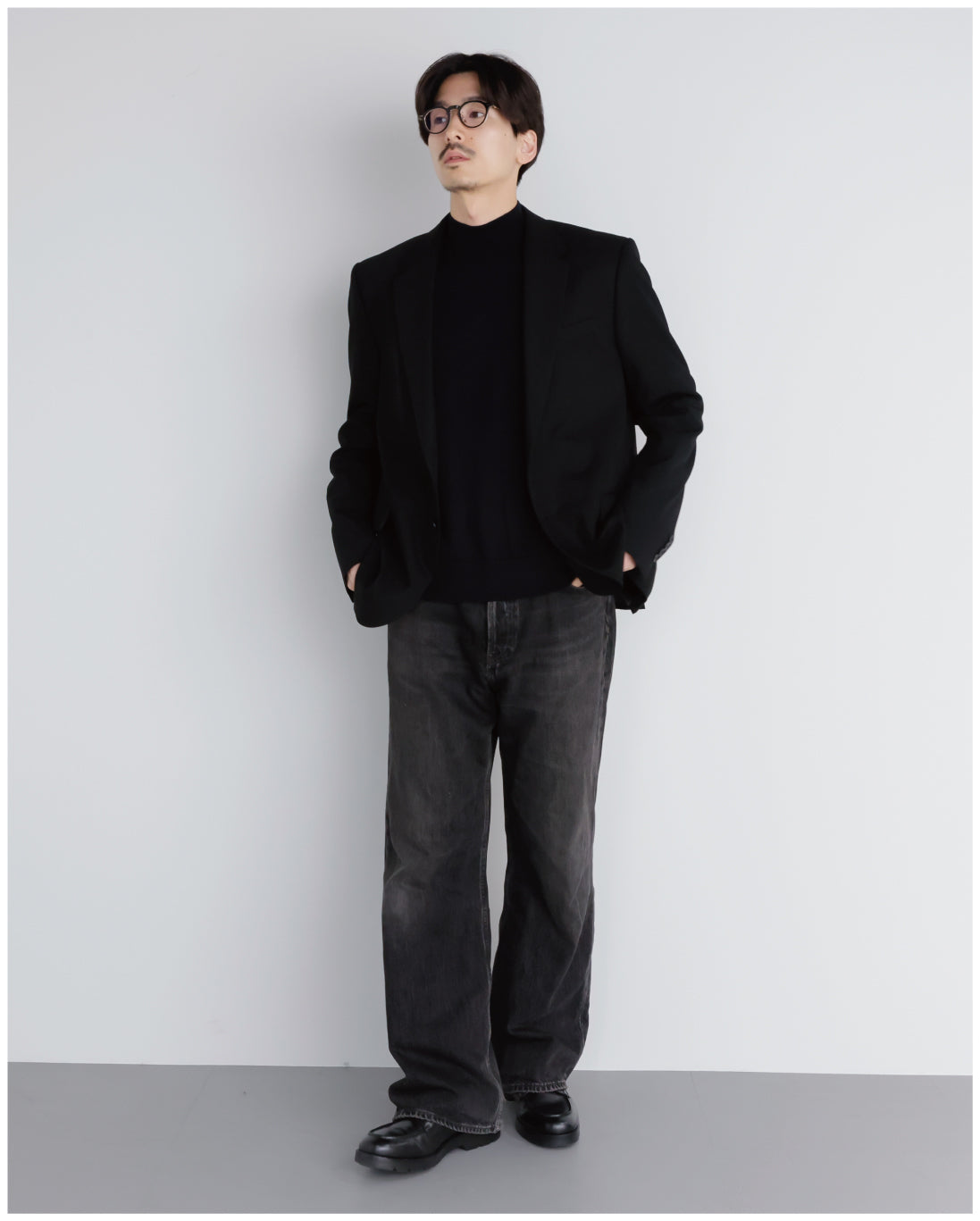 14G Cashmere Mix Mockneck Knit -black-