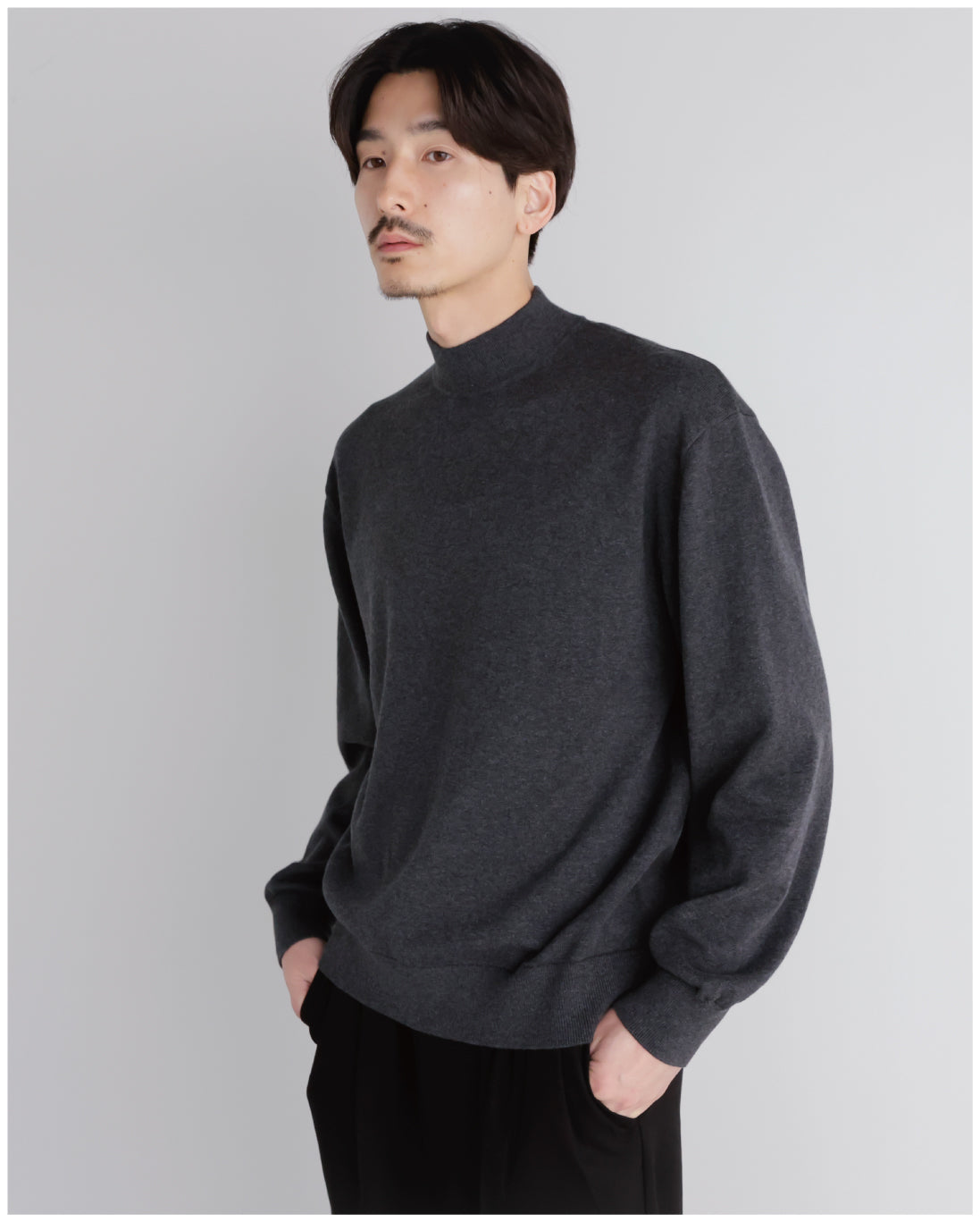 14G Cashmere Mix Mockneck Knit -charcoal-