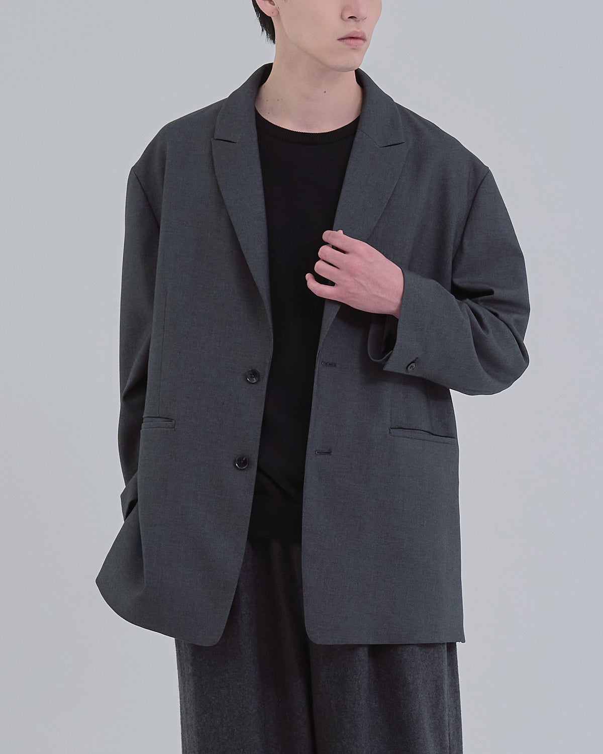 Wool Touch Tailored Jacket -dark gray-
