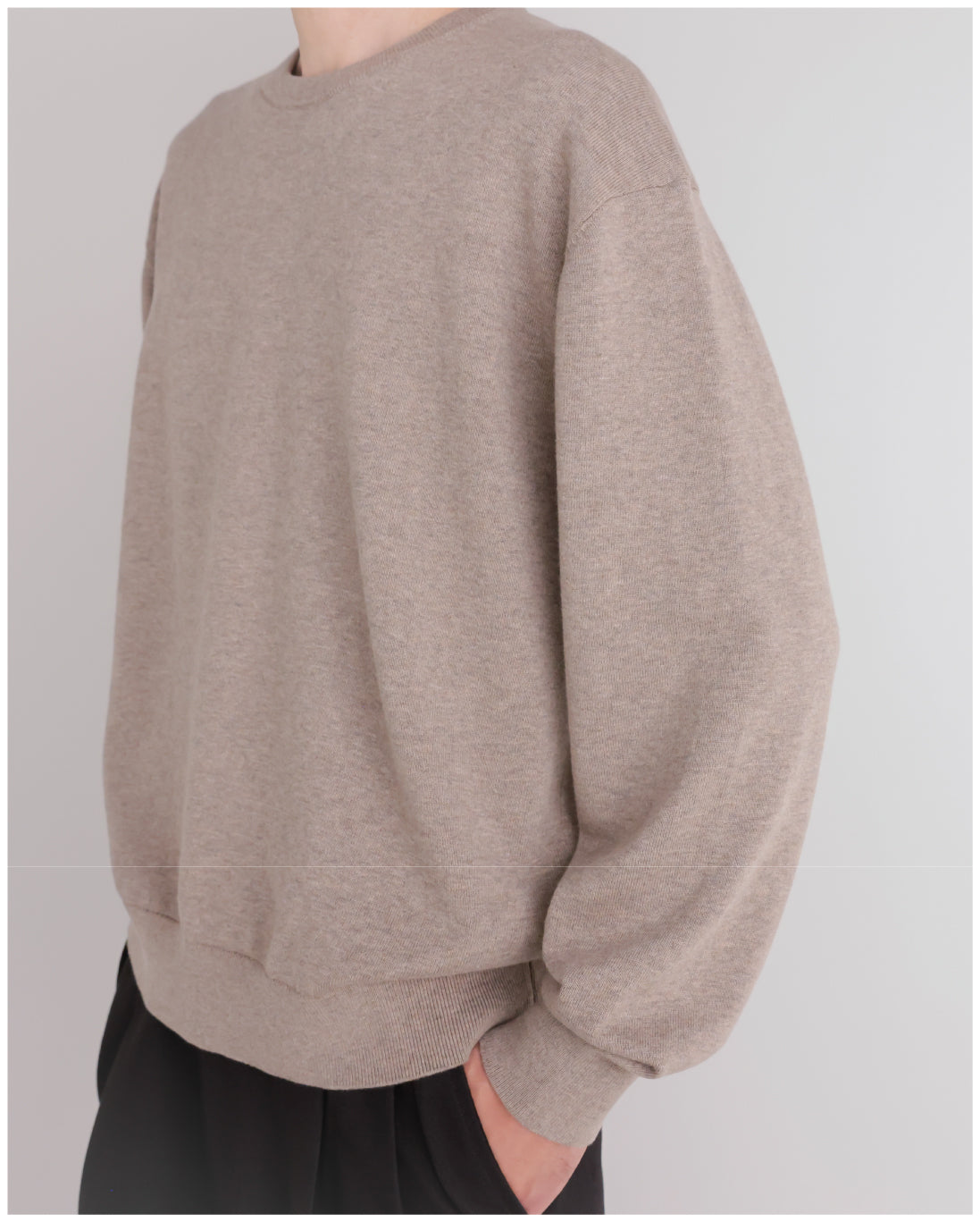 14G Cashmere Mix Crewneck Knit -greige-
