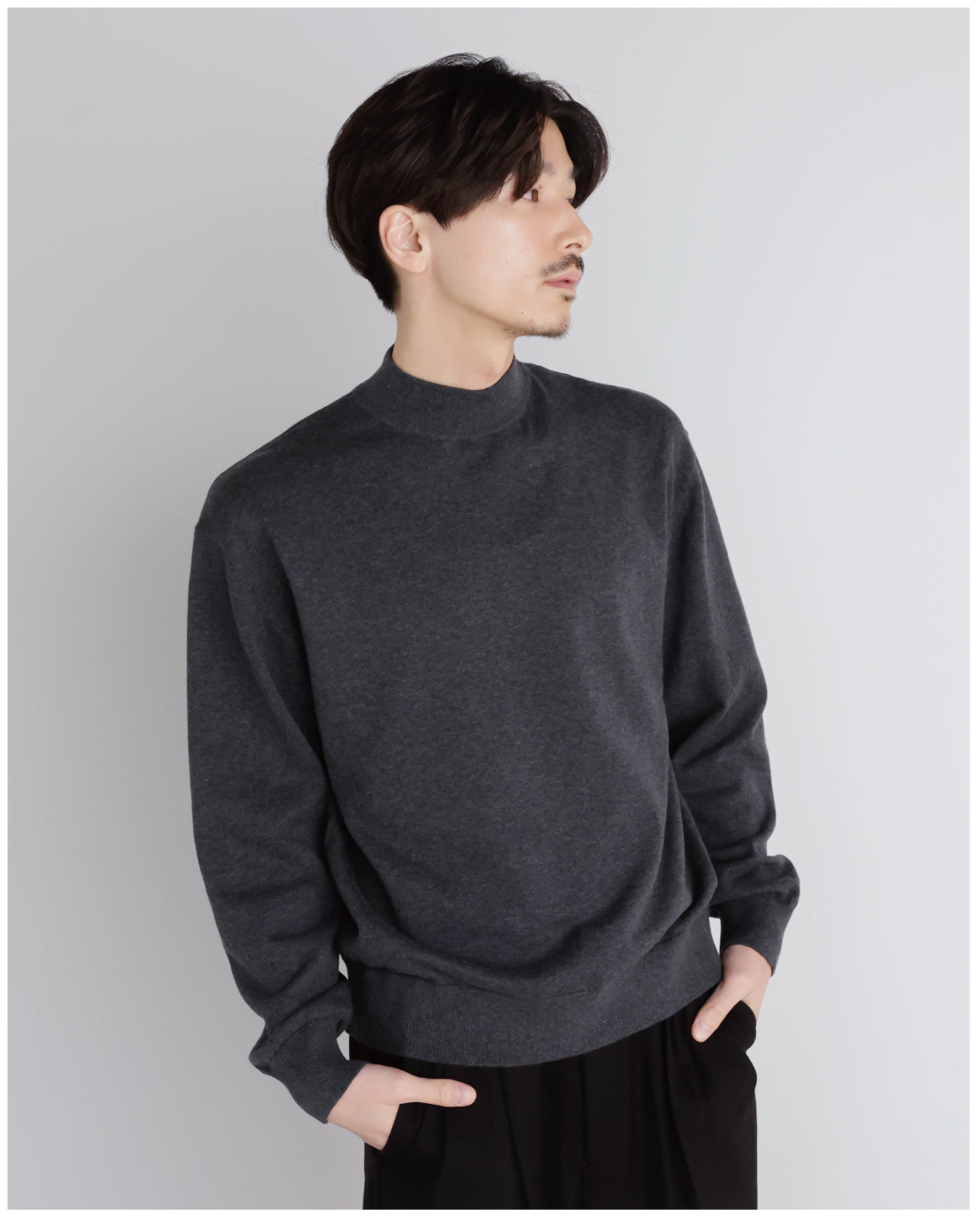 14G Cashmere Mix Mockneck Knit -charcoal-