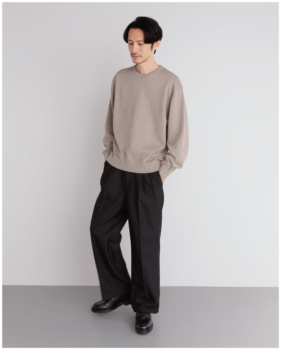 14G Cashmere Mix Crewneck Knit -greige-