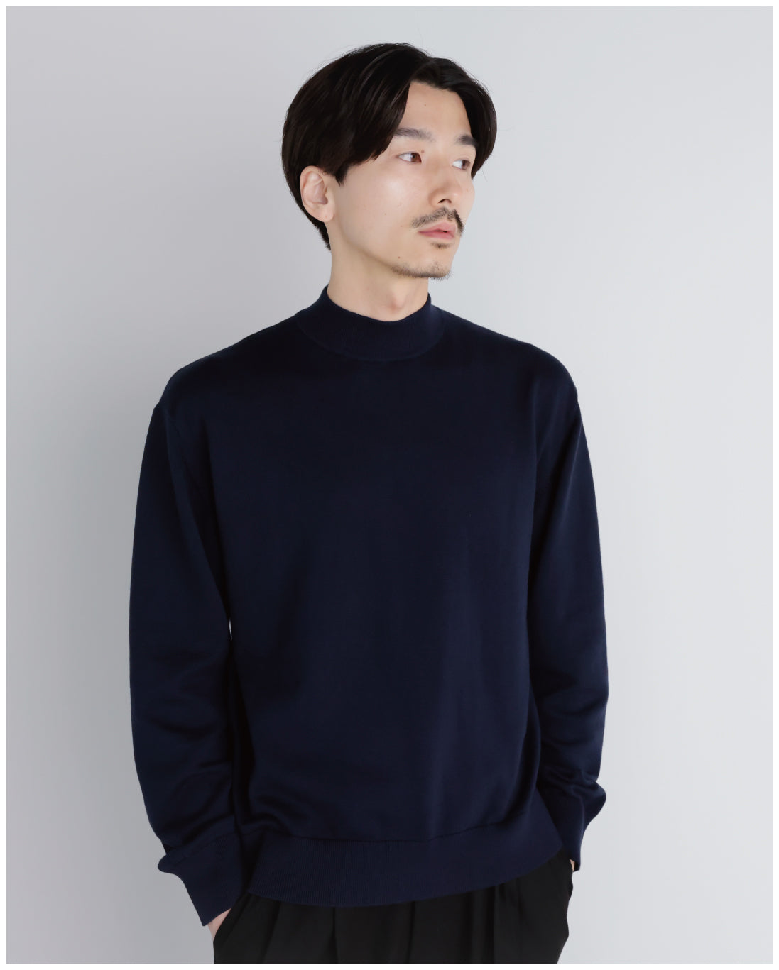 14G Cashmere Mix Mockneck Knit -navy-