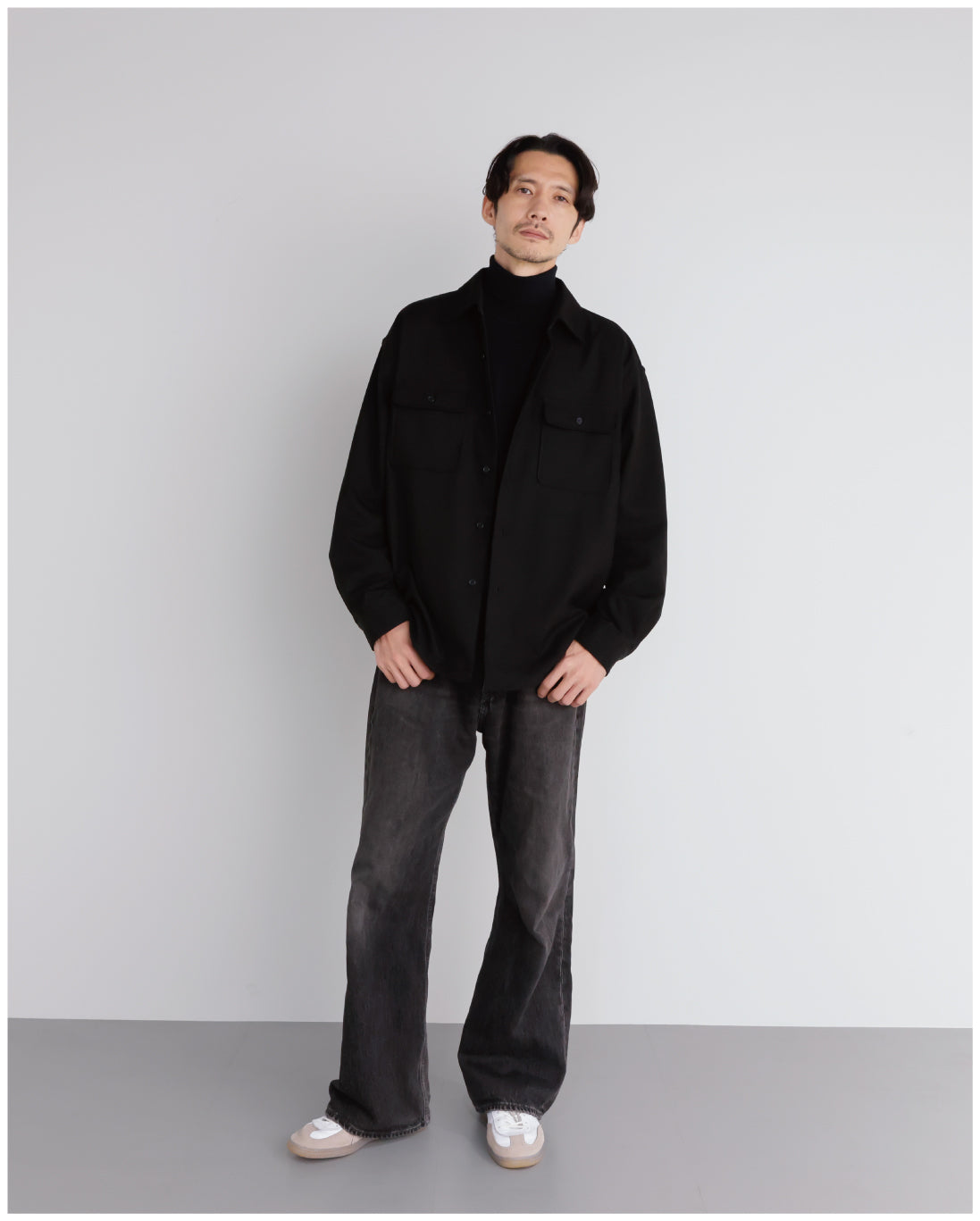 14G Cashmere Mix Highneck Knit -black-