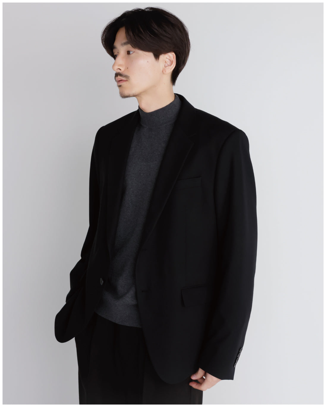 14G Cashmere Mix Mockneck Knit -charcoal-