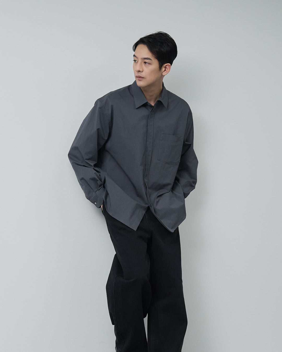 Cotton×Nylon Regular Collar L/S Shirts  -charcoal-