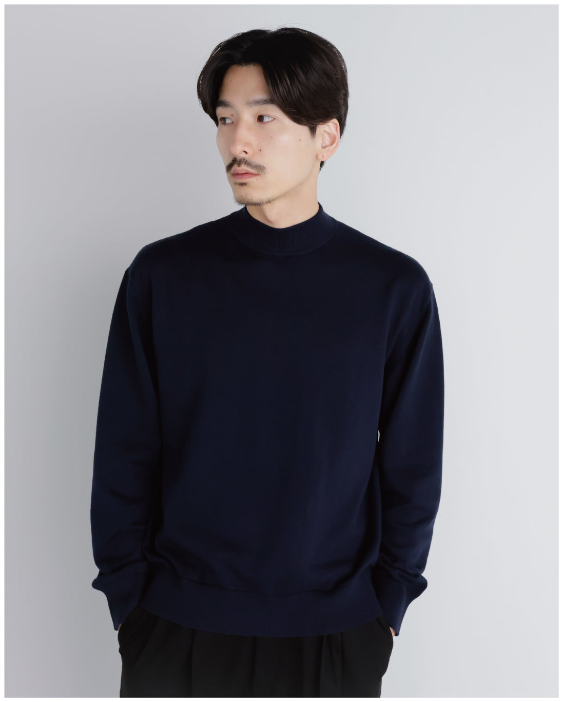 14G Cashmere Mix Mockneck Knit -navy-