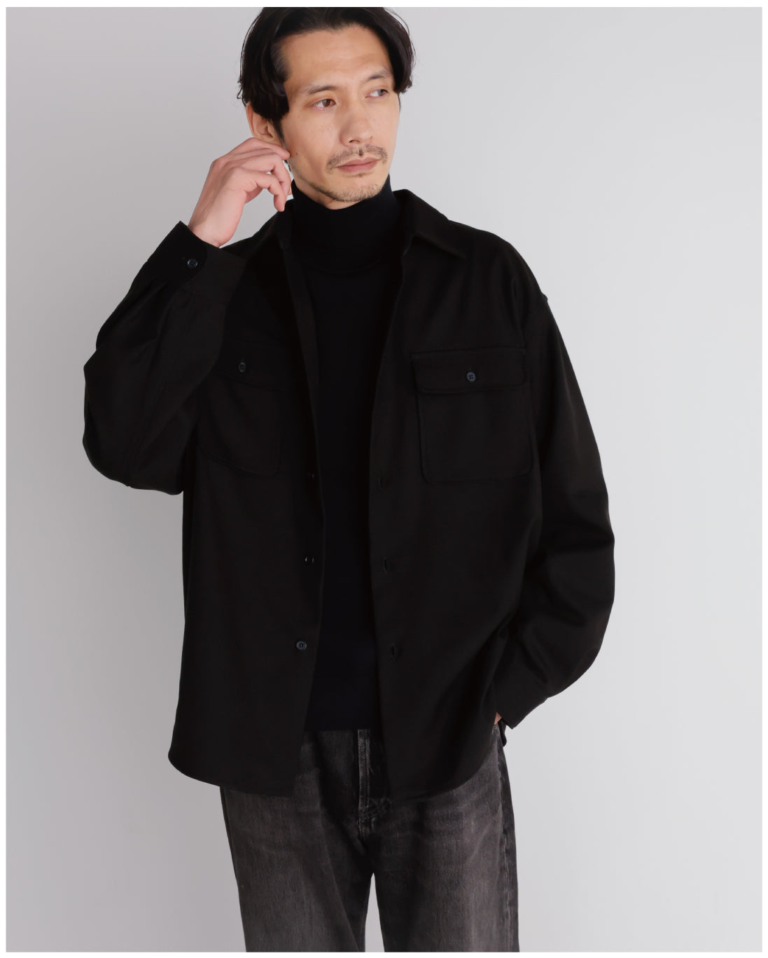 14G Cashmere Mix Highneck Knit -black-