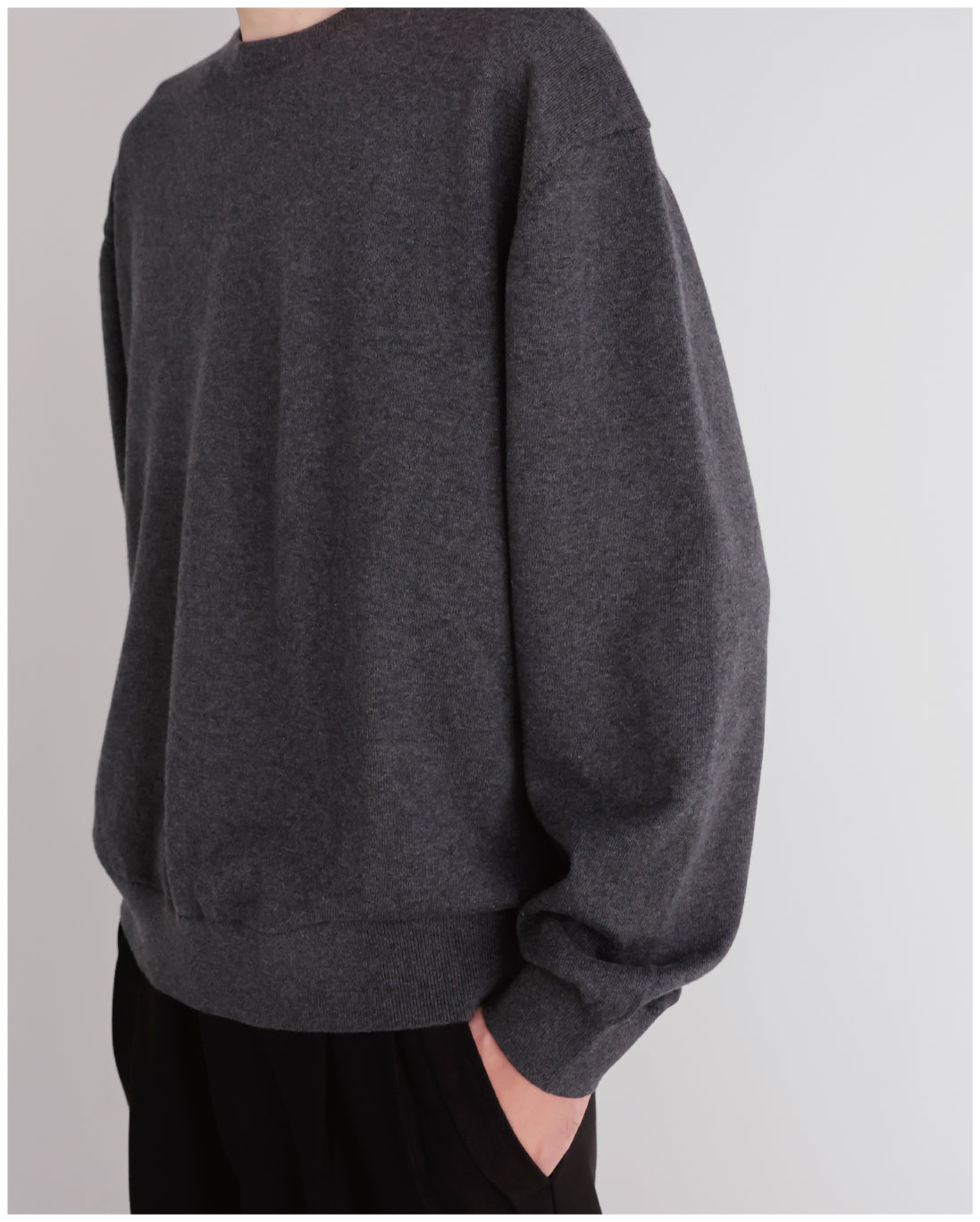 14G Cashmere Mix Crewneck Knit -charcoal-