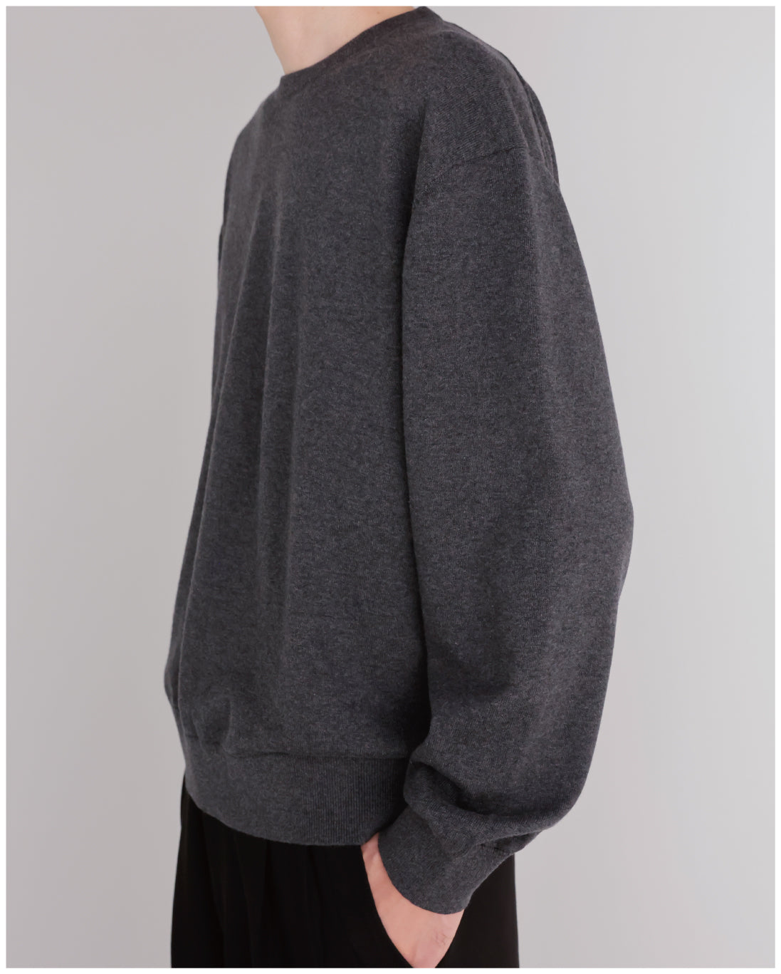 14G Cashmere Mix Crewneck Knit -charcoal-