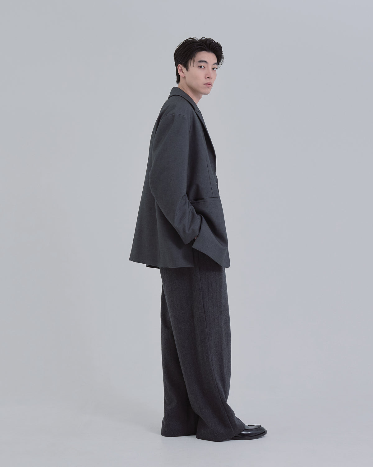 Wool Touch Tailored Jacket -dark gray-