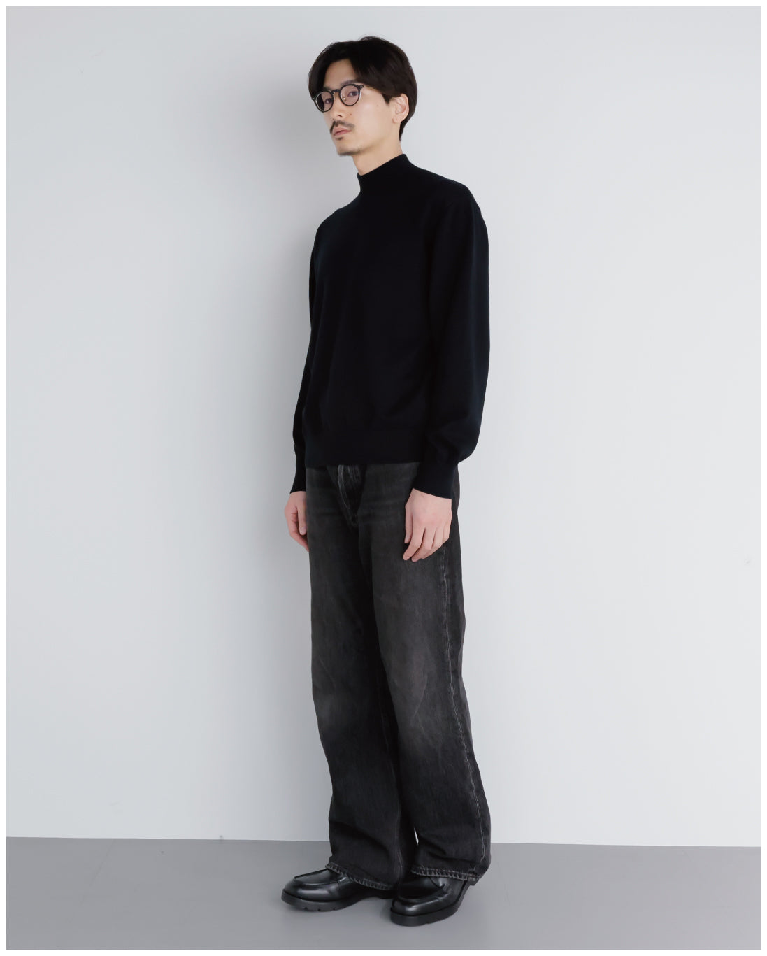 14G Cashmere Mix Mockneck Knit -black-