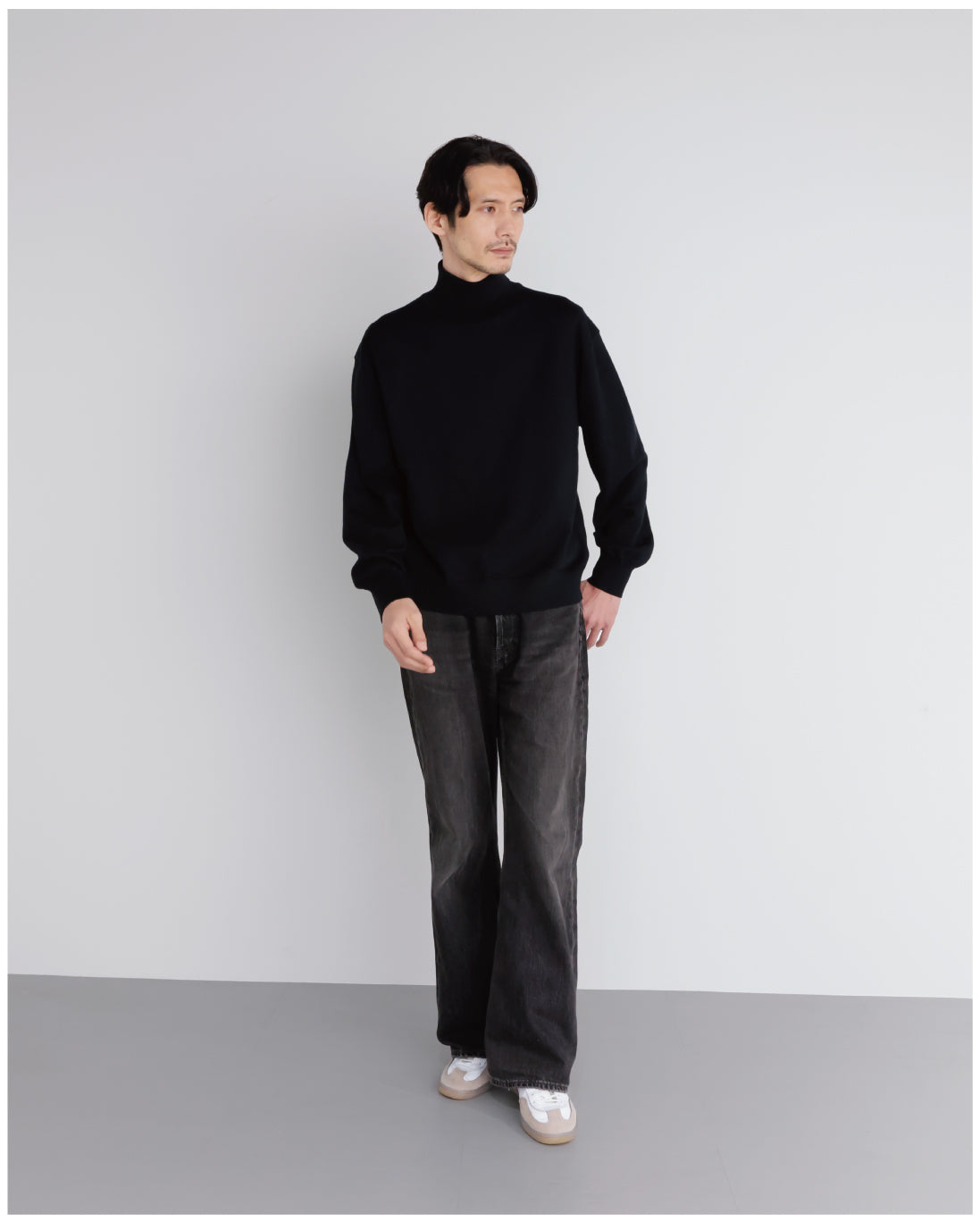 14G Cashmere Mix Highneck Knit -black-