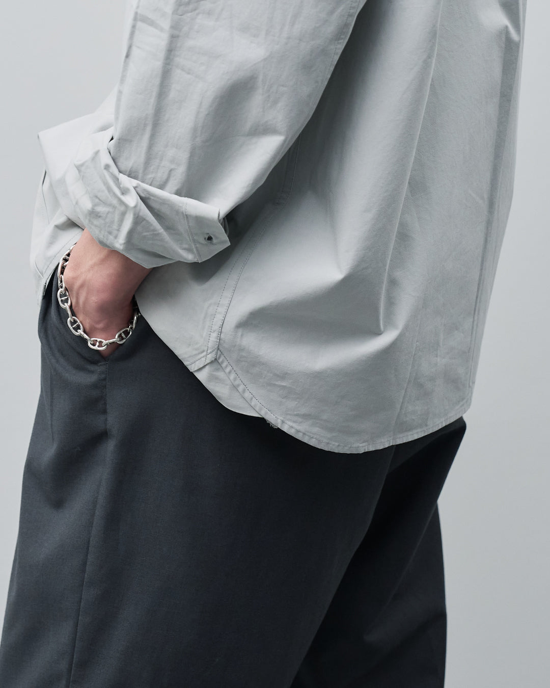 Cotton Broadcloth Regular Collar L/S Shirts -light gray-