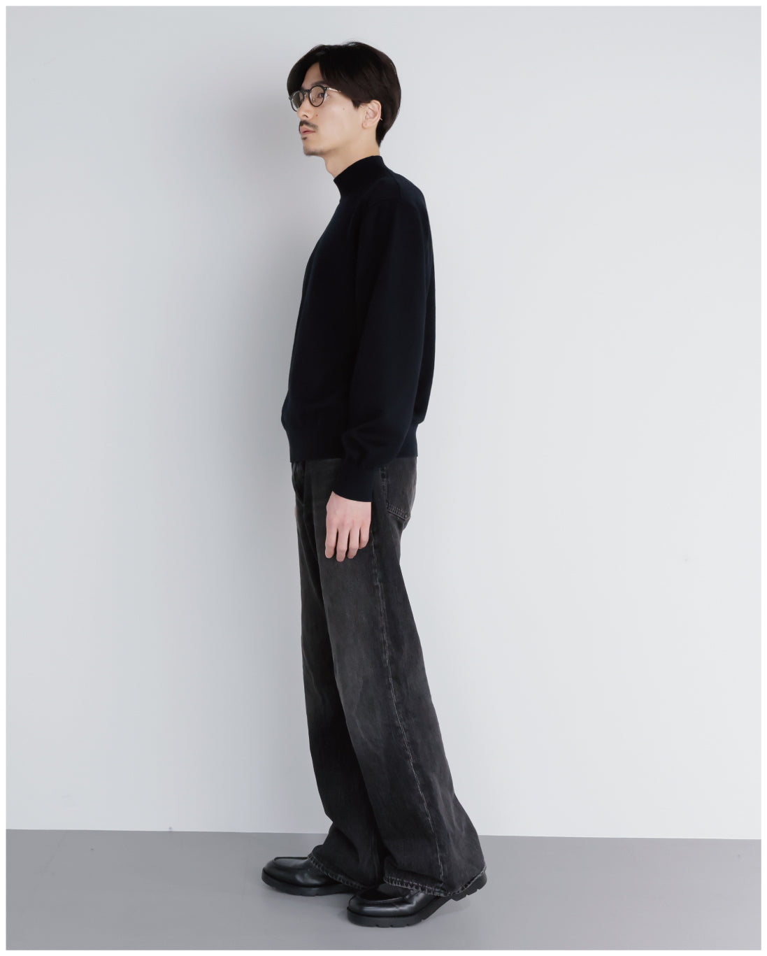 14G Cashmere Mix Mockneck Knit -black-