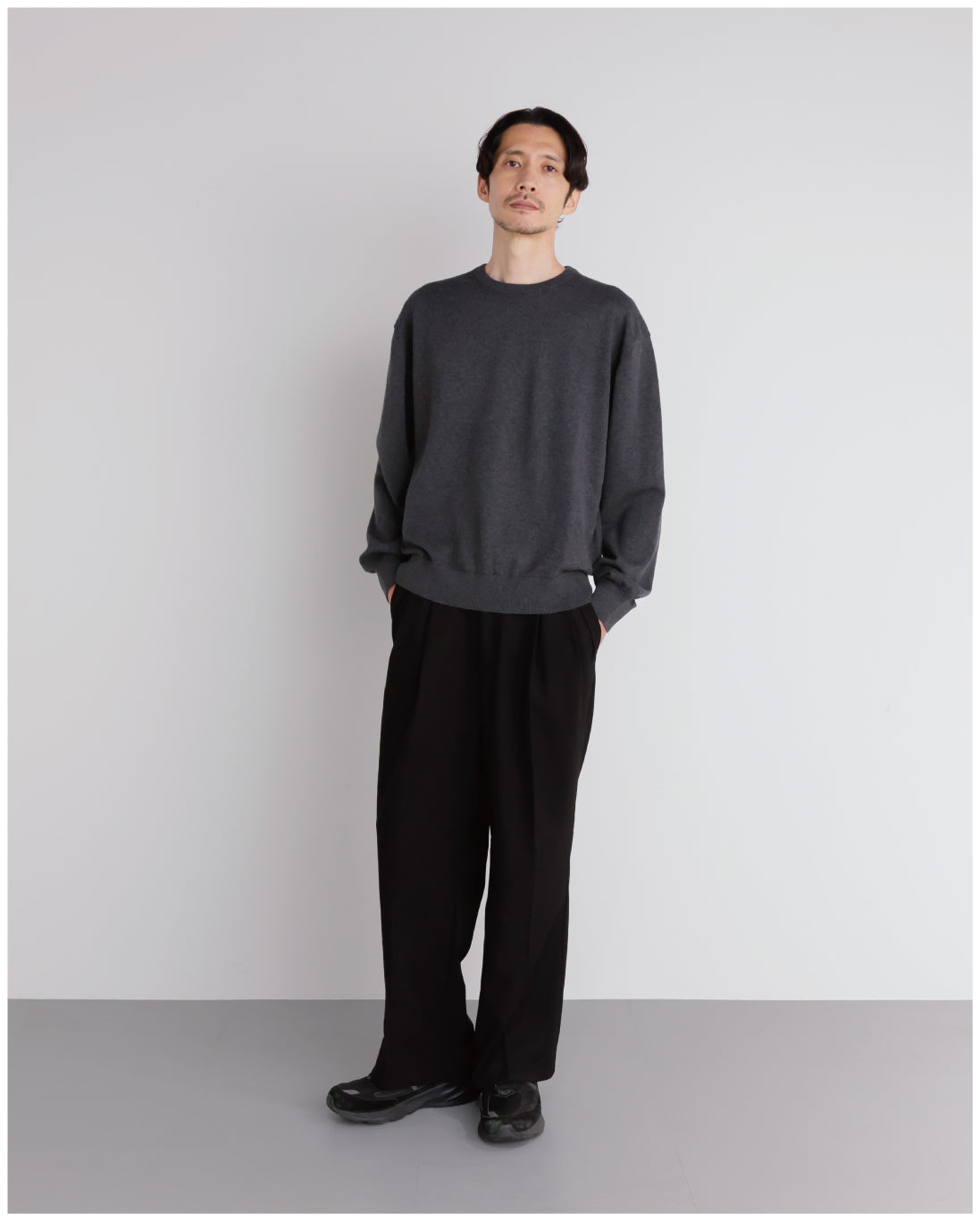 14G Cashmere Mix Crewneck Knit -charcoal-