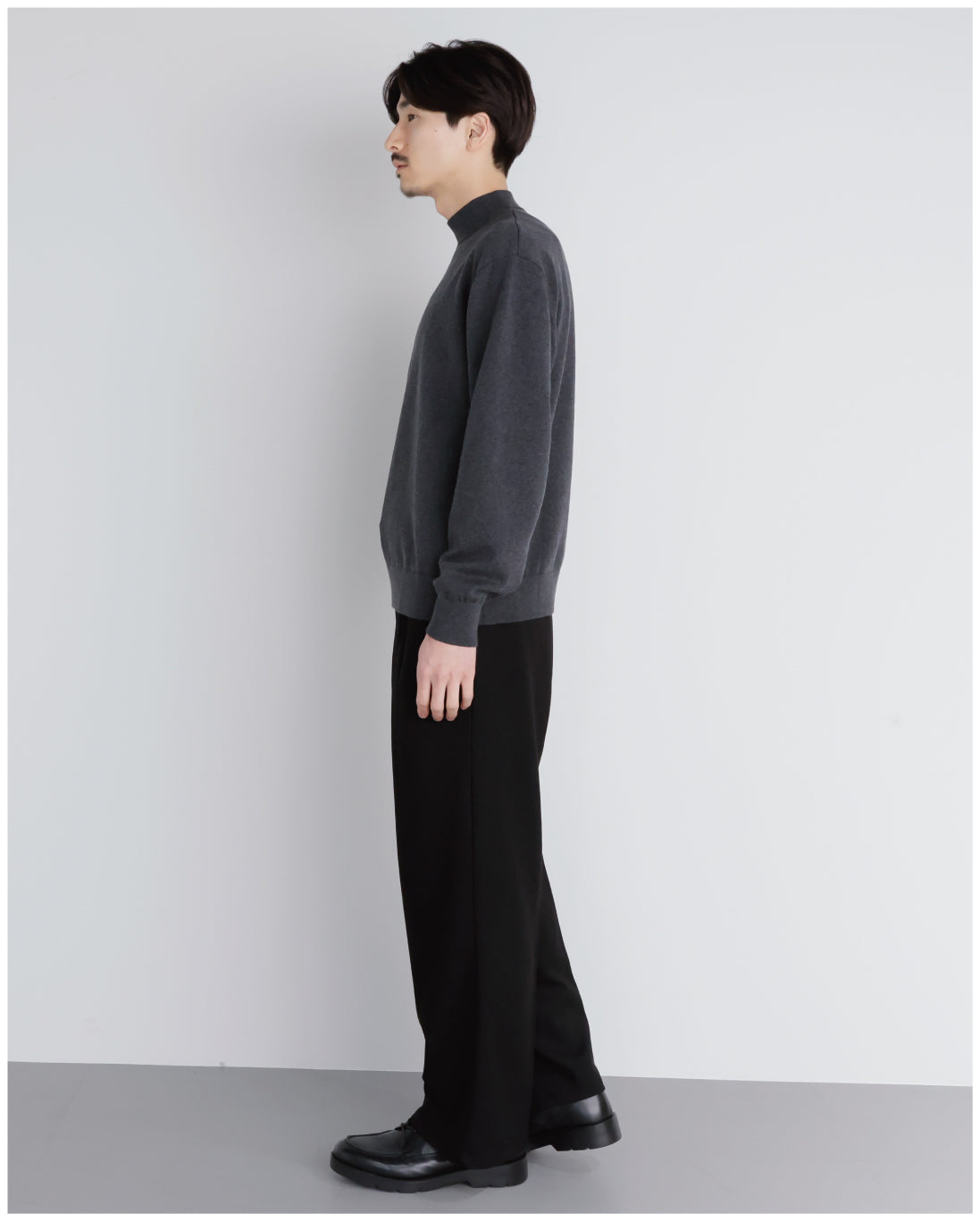 14G Cashmere Mix Mockneck Knit -charcoal-