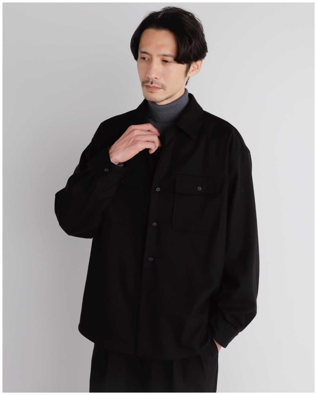 14G Cashmere Mix Highneck Knit -dark gray-