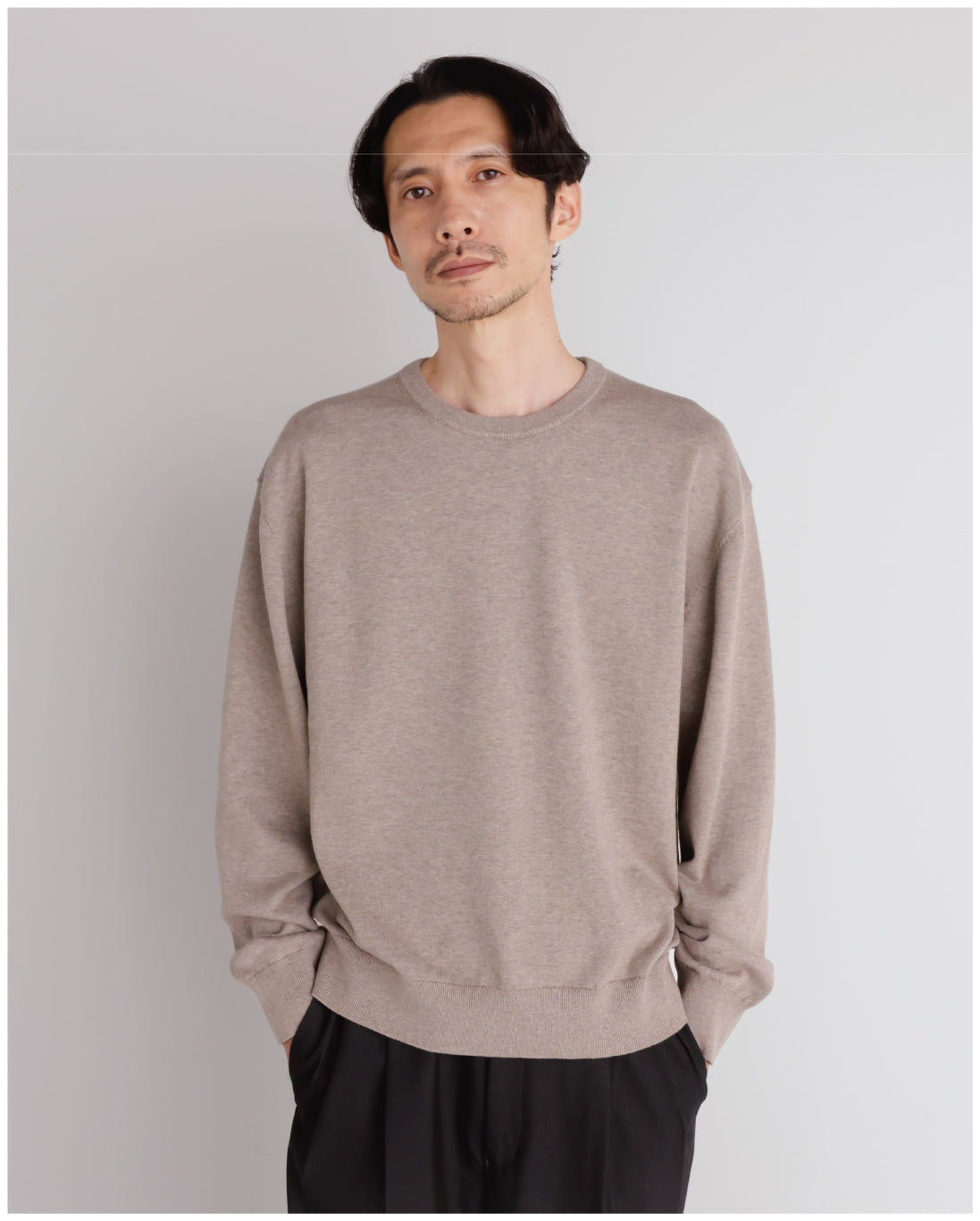 14G Cashmere Mix Crewneck Knit -greige-