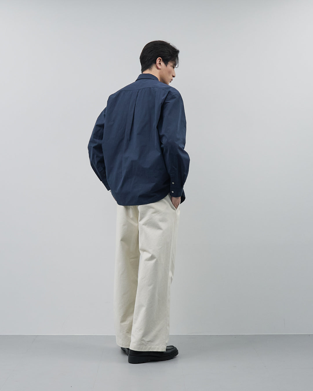 Cotton Broadcloth Regular Collar L/S Shirts -navy-