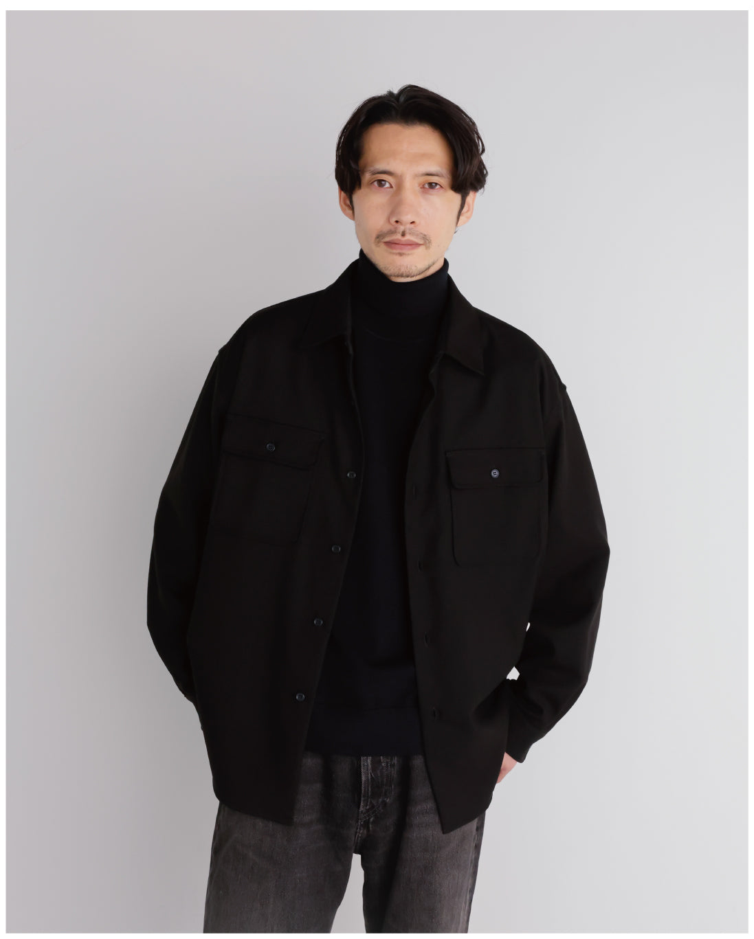 14G Cashmere Mix Highneck Knit -black-