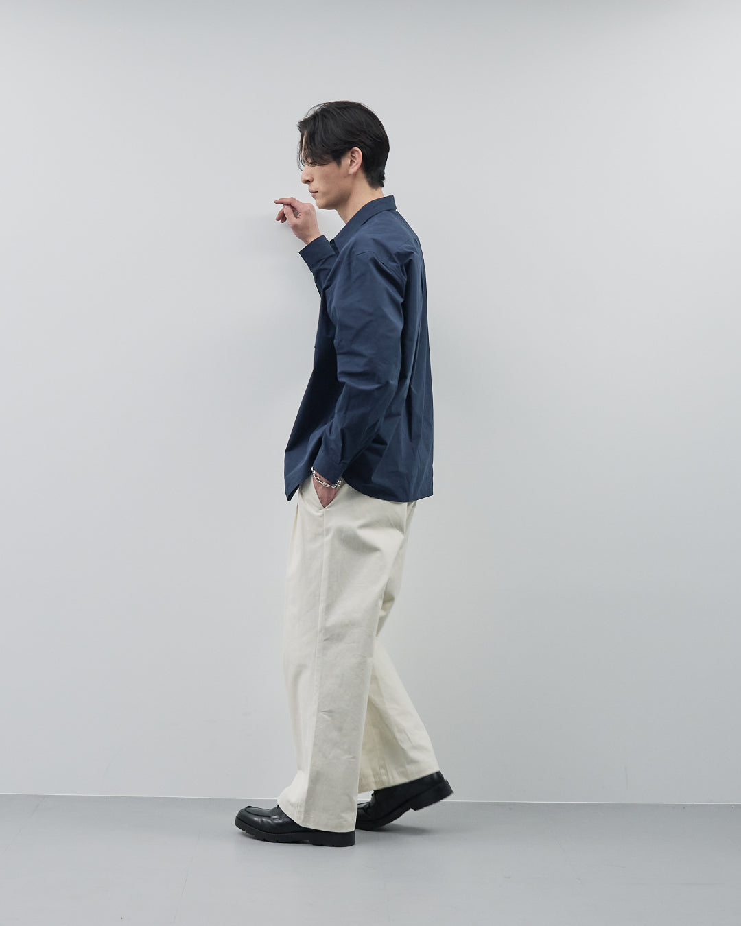 Cotton Broadcloth Regular Collar L/S Shirts -navy-