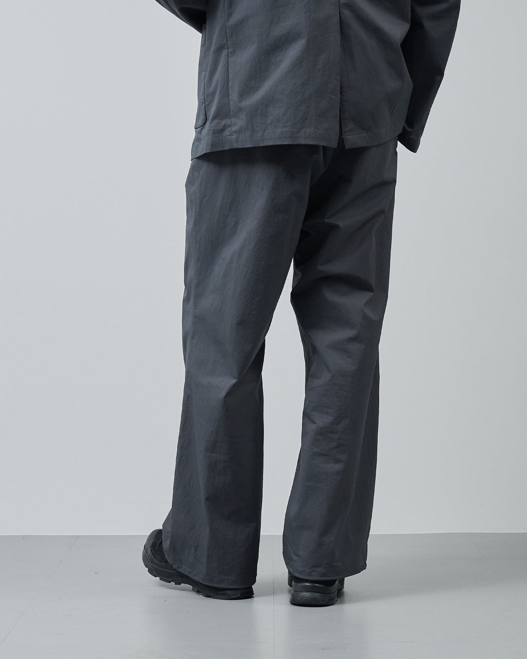 Cotton×Nylon Wide Straight Easy Slacks  -charcoal-