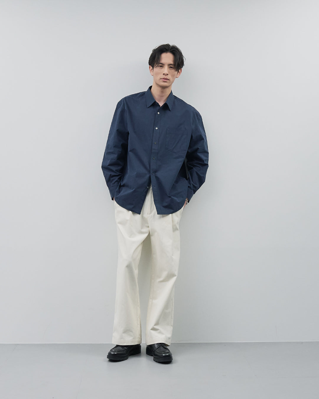 Cotton Broadcloth Regular Collar L/S Shirts -navy-