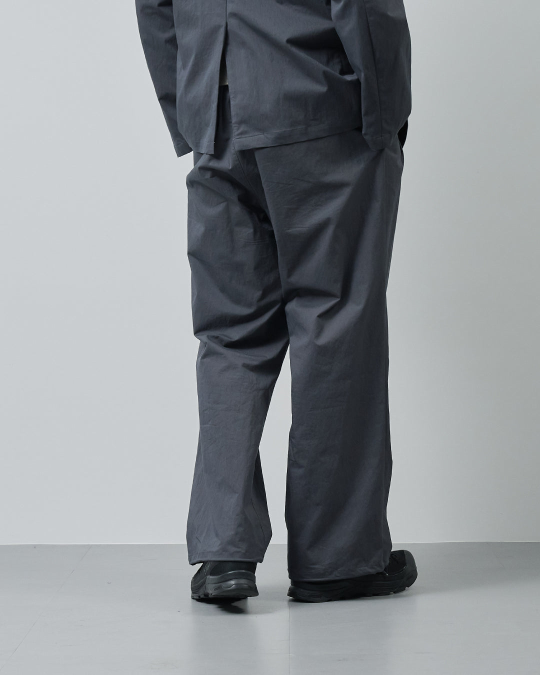 Cotton×Nylon Wide Straight Easy Slacks  -charcoal-