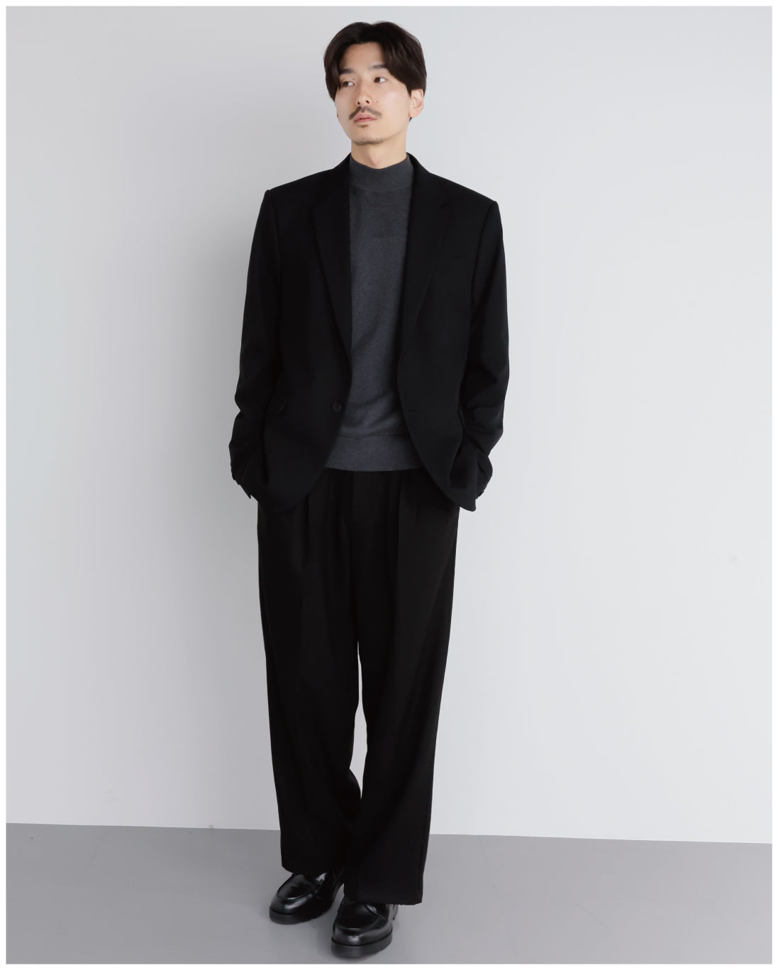 14G Cashmere Mix Mockneck Knit -charcoal-