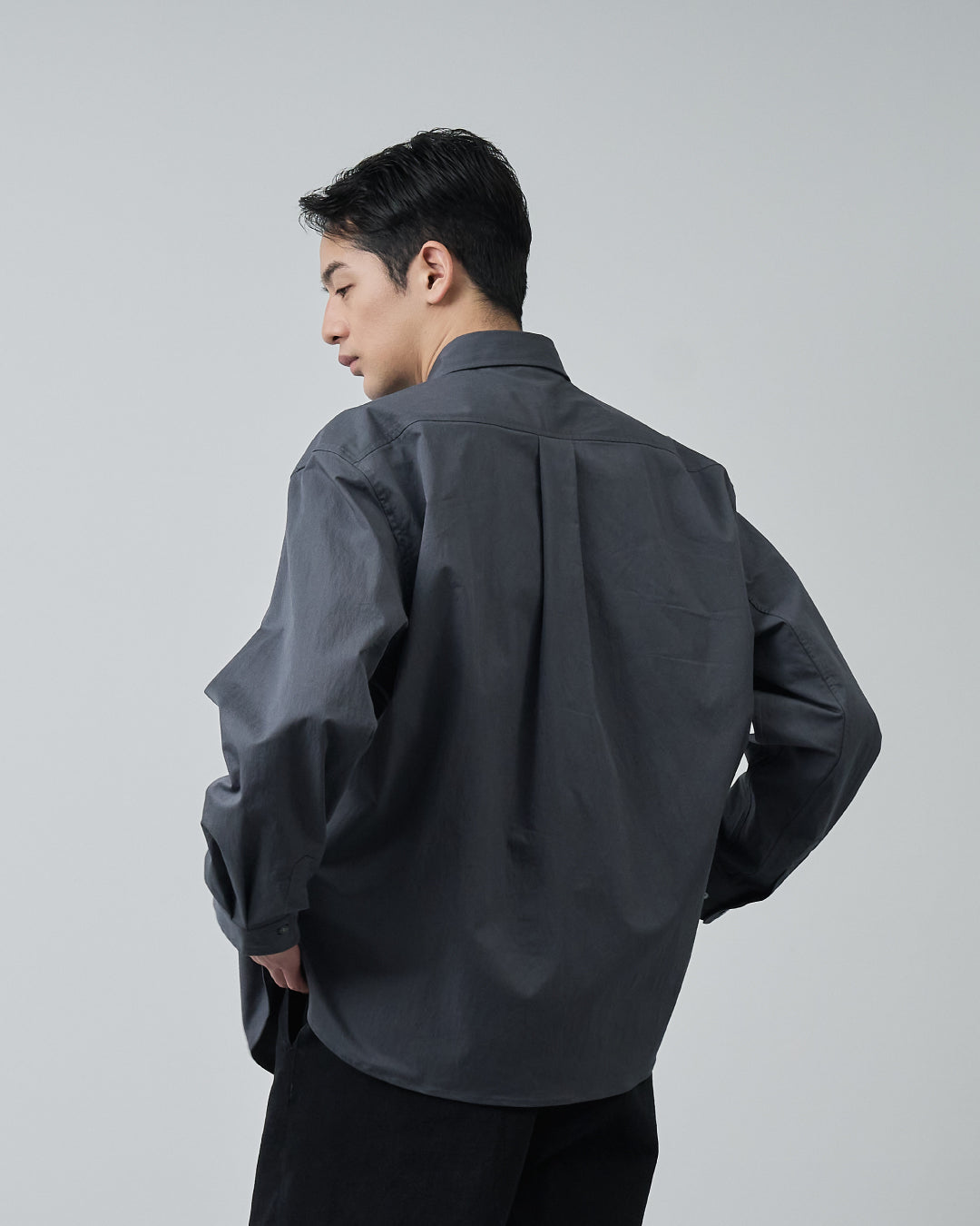 【RETOUCH】Regular Collar L/S Shirts Cotton×Nylon Regular Collar L/S Shirts -charcoal-
