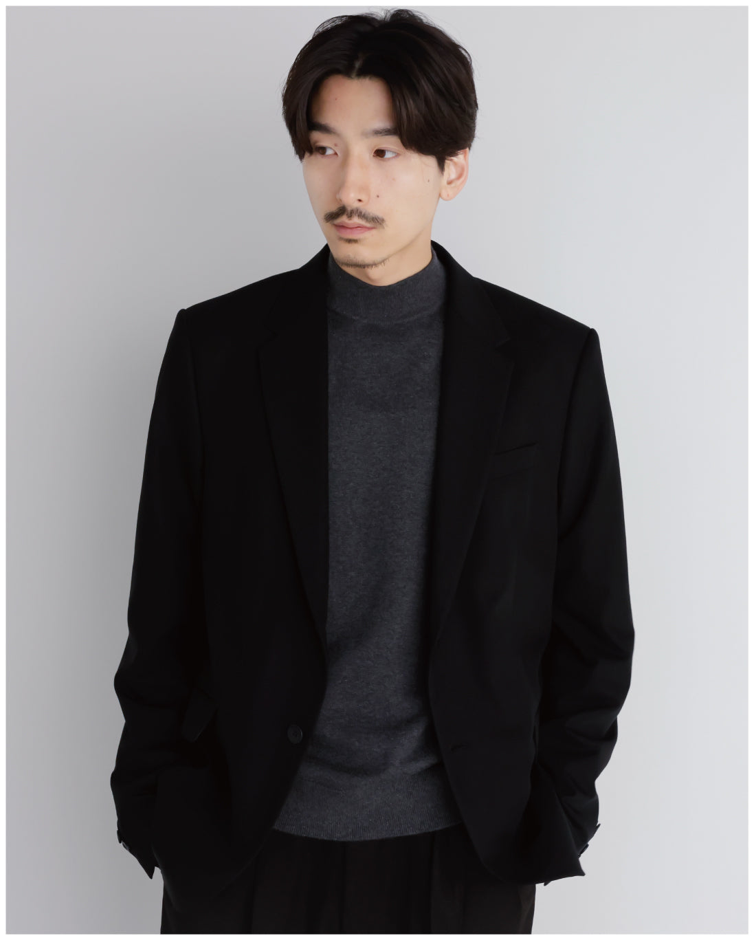 14G Cashmere Mix Mockneck Knit -charcoal-