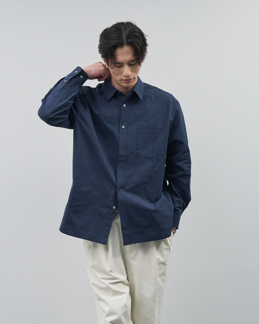 Cotton Broadcloth Regular Collar L/S Shirts -navy-