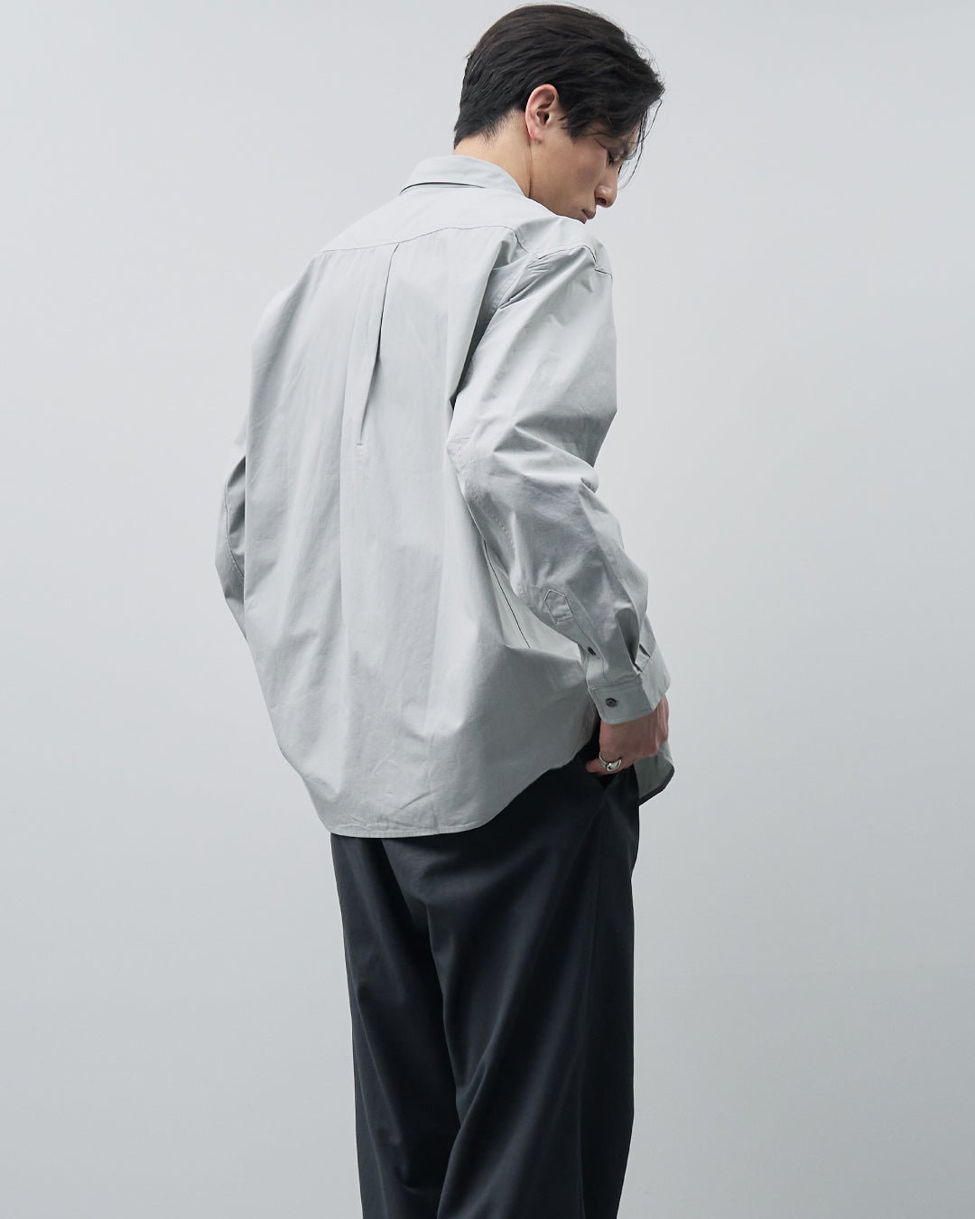 Cotton Broadcloth Regular Collar L/S Shirts -light gray-