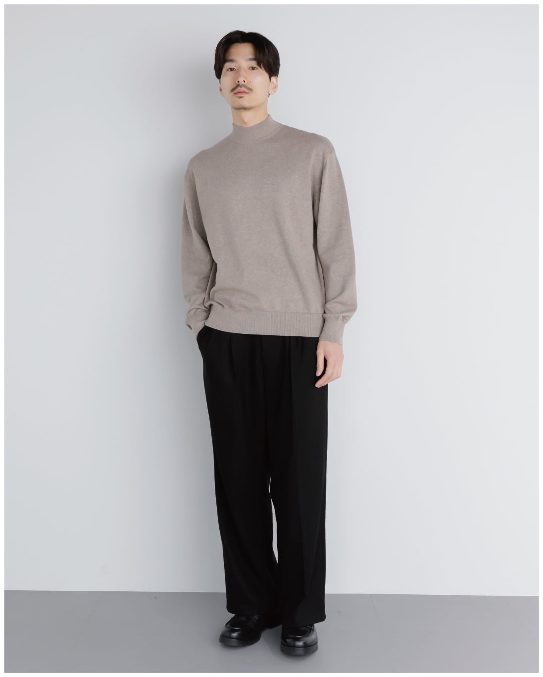 14G Cashmere Mix Mockneck Knit -greige-