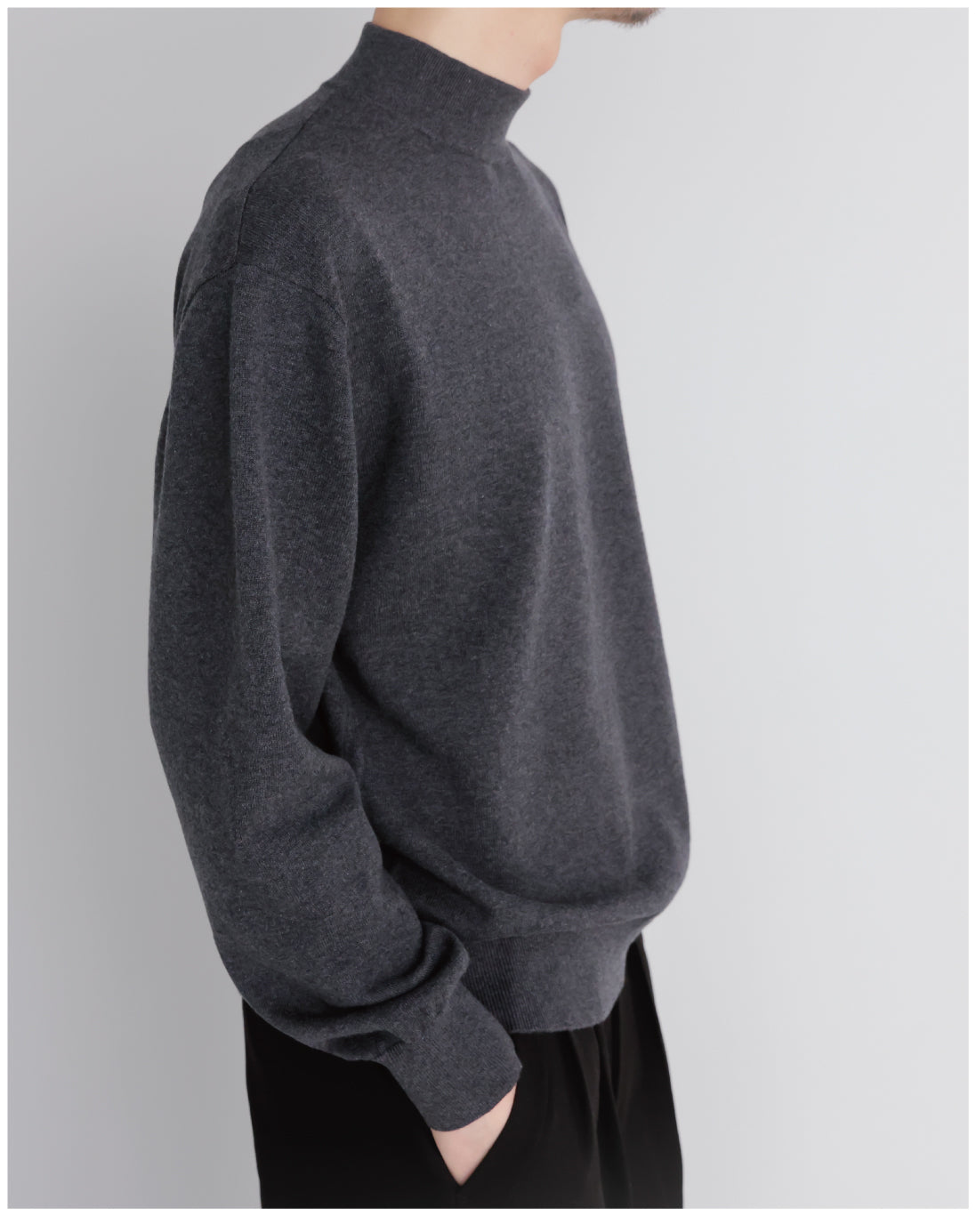 14G Cashmere Mix Mockneck Knit -charcoal-