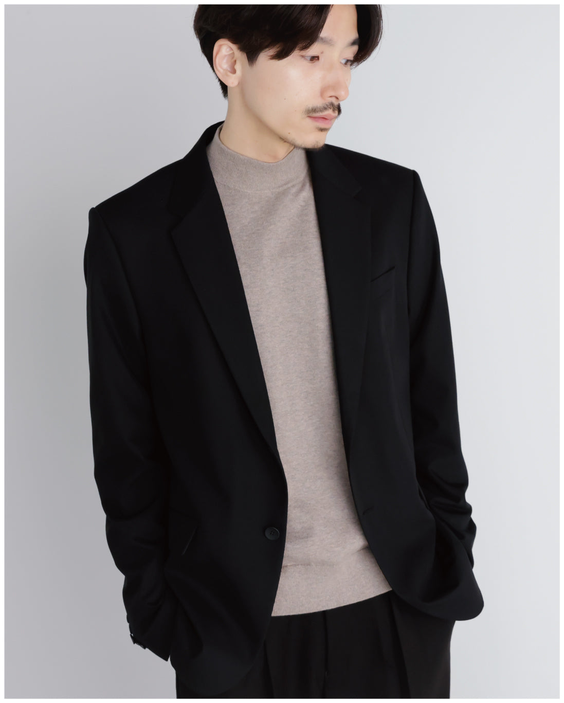 14G Cashmere Mix Mockneck Knit -greige-