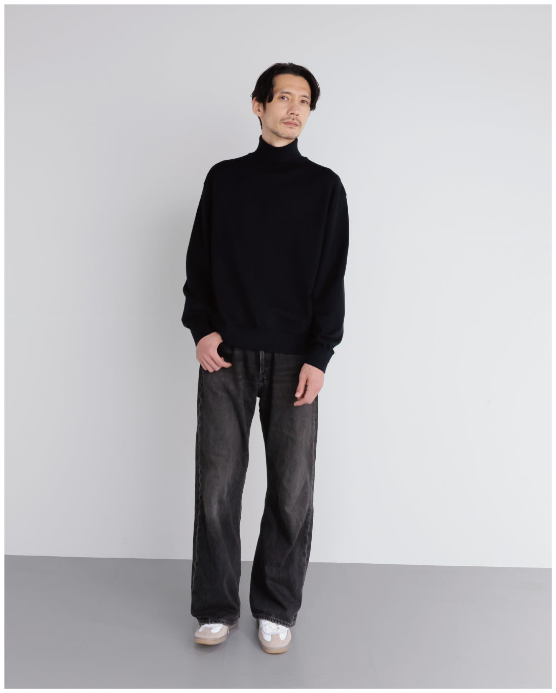 14G Cashmere Mix Highneck Knit -black-