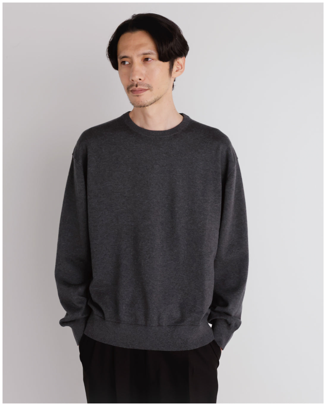 14G Cashmere Mix Crewneck Knit -charcoal-
